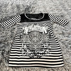 Women’s Affliction top with lace on upper part of shirt